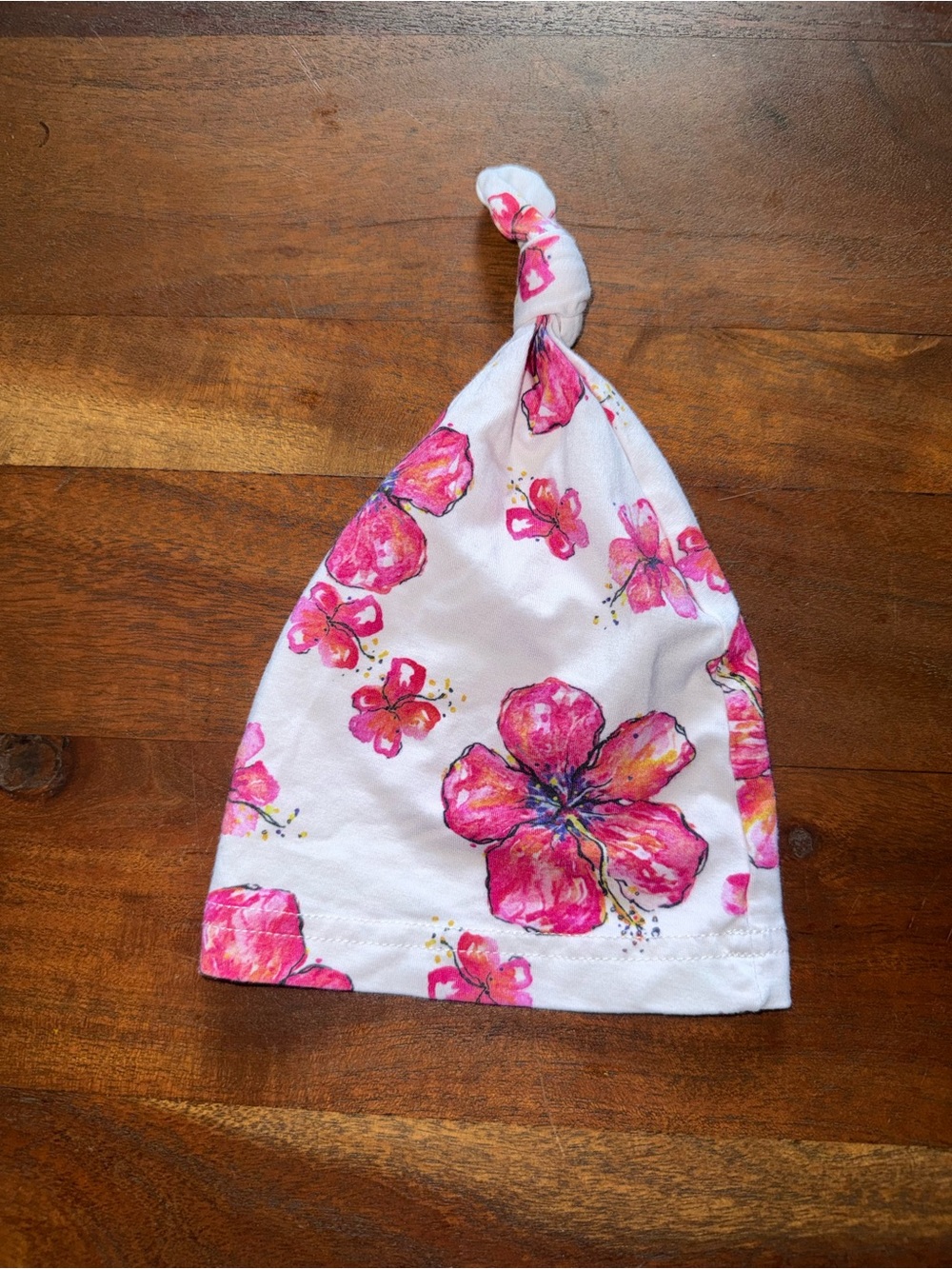 Pink Floral Knot Baby Hat - Soft Cotton Blend